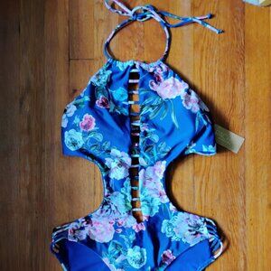 Rachel Roy Floral Blue/Purple One Piece Bathing Suit Size M - NWT